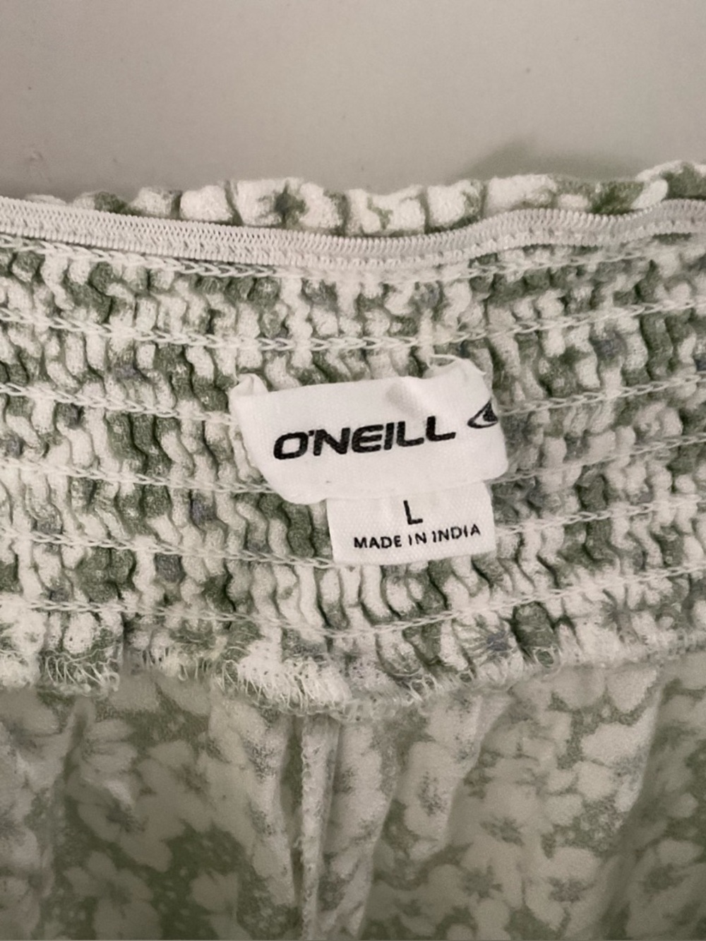 O'Neill Green and White Smocked Waist Floral Pants